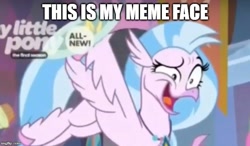 Size: 652x382 | Tagged: safe, edit, edited screencap, screencap, character:silverstream, episode:she's all yak, g4, my little pony: friendship is magic, caption, cropped, cute, diastreamies, faec, female, image macro, meme, solo, text, you look so weird