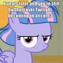 Size: 1024x1024 | Tagged: safe, edit, edited screencap, screencap, character:wind sprint, species:pegasus, species:pony, episode:common ground, g4, my little pony: friendship is magic, alicorn drama, alicorn drama drama, angry, angry eyes, caption, cropped, drama, drama bait, female, filly, freckles, grumpy, image macro, implied alicorn, implied twilight sparkle, looking at you, op is a duck, op is trying to start shit, reaction image, serious, serious face, solo, text, wind sprint is not amused