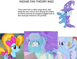 Size: 1378x1065 | Tagged: safe, edit, edited screencap, screencap, character:screw loose, character:shoeshine, character:trixie, character:turf, episode:fall weather friends, episode:putting your hoof down, episode:read it and weep, g4, my little pony: friendship is magic, insane fan theory, meta, text
