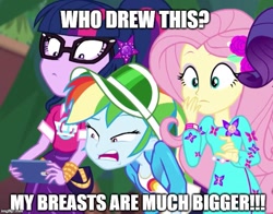 Size: 637x500 | Tagged: safe, edit, edited screencap, screencap, character:fluttershy, character:rainbow dash, character:rarity, character:twilight sparkle, character:twilight sparkle (scitwi), species:eqg human, episode:festival filters, g4, my little pony: equestria girls, my little pony:equestria girls, spoiler:eqg series (season 2), caption, cropped, disgusted, geode of fauna, geode of telekinesis, image macro, implied breasts, implied discord, magical geodes, meme, offscreen character, text
