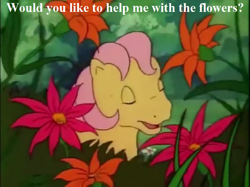 Size: 801x598 | Tagged: safe, edit, edited screencap, screencap, character:posey, episode:fugitive flowers, g1, my little pony 'n friends, bronybait, cute, dialogue, flower, poseybetes