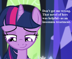 Size: 704x576 | Tagged: safe, edit, edited screencap, screencap, character:twilight sparkle, character:twilight sparkle (alicorn), species:alicorn, species:pony, episode:made in manehattan, g4, my little pony: friendship is magic, cropped, dialogue, female, solo, twilight's castle