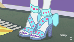 Size: 854x480 | Tagged: safe, edit, edited screencap, screencap, character:rarity, equestria girls:rollercoaster of friendship, g4, my little pony: equestria girls, my little pony:equestria girls, close-up, clothing, feet, high heels, human feet, legs, nail polish, open-toed shoes, painted toenails, pictures of legs, sandals, shoes, toenail polish, toenails, toes
