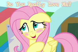 Size: 1620x1080 | Tagged: safe, edit, edited screencap, screencap, character:fluttershy, species:pegasus, species:pony, episode:she's all yak, g4, my little pony: friendship is magic, bashful, blushing, cropped, cute, dawwww, female, floppy ears, hnnng, mare, open mouth, shy, shyabetes, solo, text edit, weapons-grade cute