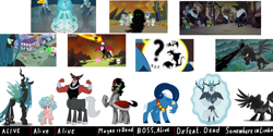 Size: 3000x1500 | Tagged: safe, edit, edited screencap, screencap, character:cozy glow, character:grogar, character:king sombra, character:lord tirek, character:pony of shadows, character:queen chrysalis, character:storm king, species:changeling, species:pegasus, species:pony, species:umbrum, episode:a canterlot wedding, episode:school raze, episode:shadow play, episode:the beginning of the end, episode:twilight's kingdom, g4, my little pony: friendship is magic, my little pony: the movie (2017), antagonist, changeling queen, female, filly