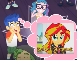 Size: 625x489 | Tagged: safe, edit, edited screencap, screencap, character:flash sentry, character:sandalwood, character:sunset shimmer, ship:flashimmer, equestria girls:spring breakdown, g4, my little pony: equestria girls, my little pony:equestria girls, spoiler:eqg series (season 2), cropped, doodle bug, female, male, shipping, straight, technicolor waves