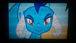 Size: 2560x1440 | Tagged: safe, edit, edited screencap, screencap, character:princess ember, species:dragon, episode:triple threat, g4, my little pony: friendship is magic, female, looking at you, picture of a screen, smiling, solo