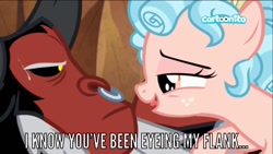 Size: 1280x720 | Tagged: safe, edit, edited screencap, screencap, character:cozy glow, character:lord tirek, species:centaur, species:pony, episode:frenemies, g4, my little pony: friendship is magic, age difference, caption, cartoonito logo, cozirek, dialogue, duo, female, filly, foal, image macro, lidded eyes, male, narrowed eyes, nose piercing, nose ring, piercing, shipping, straight, text