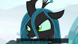 Size: 1920x1080 | Tagged: safe, edit, edited screencap, screencap, character:queen chrysalis, species:changeling, episode:frenemies, g4, my little pony: friendship is magic, caption, changeling queen, female, implied flam, implied flim flam brothers, meme, solo, youtube caption