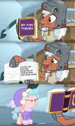 Size: 610x1024 | Tagged: safe, edit, edited screencap, screencap, character:cozy glow, species:pegasus, species:pony, episode:frenemies, g4, my little pony: friendship is magic, angry, book, clothing, comic, cozy glow is not amused, cozybetes, cozybuse, cute, duo, exploitable meme, fan theory, female, filly, foal, friendship journal, hat, helmet, implied infidelity, meme, narrowed eyes, rusty bucket, rusty bucket journal meme, screencap comic, scrunchy face, vulgar, winter outfit