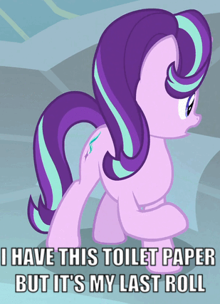 Size: 309x427 | Tagged: safe, edit, edited screencap, screencap, character:discord, character:starlight glimmer, species:pony, species:unicorn, episode:a matter of principals, g4, my little pony: friendship is magic, animated, caption, cartoon physics, cropped, dialogue, hammerspace, image macro, offscreen character, pure unfiltered evil, scroll, solo focus, text