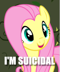 Size: 429x519 | Tagged: safe, edit, edited screencap, screencap, character:fluttershy, episode:the return of harmony, g4, my little pony: friendship is magic, caption, cropped, dissonant caption, female, image macro, solo, suicidal, text