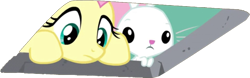 Size: 969x304 | Tagged: safe, edit, edited screencap, screencap, character:angel bunny, character:fluttershy, species:pegasus, species:pony, species:rabbit, episode:between dark and dawn, g4, my little pony: friendship is magic, background removed, ceiling cat, ceiling pony, cute, female, mare, simple background, stare, transparent background