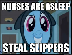 Size: 625x478 | Tagged: safe, edit, edited screencap, screencap, character:rainbow dash, species:pegasus, species:pony, episode:read it and weep, g4, my little pony: friendship is magic, caption, catsuit, female, hospital, image macro, solo, text