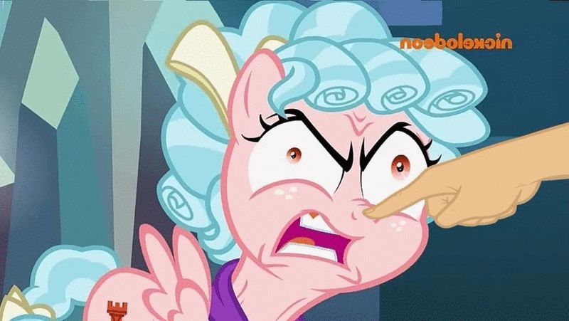 Size: 800x451 | Tagged: safe, edit, edited screencap, screencap, character:cozy glow, species:pegasus, species:pony, episode:school raze, g4, my little pony: friendship is magic, angry, animated, boop, boop edit, cozy glow is best facemaker, cozybetes, crazy glow, cute, female, filly, foal, hand, insanity, mirrored, nickelodeon