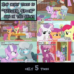Size: 1280x1280 | Tagged: safe, edit, edited screencap, screencap, character:apple bloom, character:cheerilee, character:diamond tiara, character:scootaloo, character:silver spoon, character:sweetie belle, species:earth pony, species:pegasus, species:pony, species:unicorn, episode:call of the cutie, episode:crusaders of the lost mark, episode:one bad apple, g4, my little pony: friendship is magic, angry, caption, compilation, cutie mark crusaders, female, filly, foal, glasses, happy, jewelry, mare, necklace, surprised, text, tiara, worried