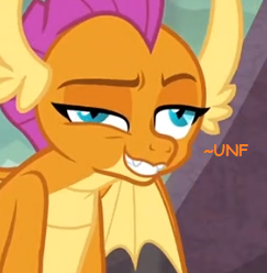 Size: 243x248 | Tagged: safe, edit, edited screencap, screencap, character:smolder, species:dragon, episode:sweet and smoky, g4, my little pony: friendship is magic, caption, cropped, dragoness, faec, female, reaction image, solo, unf