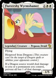 Size: 375x523 | Tagged: safe, edit, edited screencap, screencap, character:basil, character:fluttershy, species:dragon, species:pegasus, species:pony, episode:dragonshy, g4, my little pony: friendship is magic, ccg, female, magic the gathering, mare, stare, the stare, trading card, trading card edit