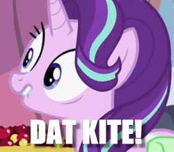 Size: 499x437 | Tagged: safe, edit, edited screencap, screencap, character:starlight glimmer, episode:rock solid friendship, g4, my little pony: friendship is magic, caption, cropped, female, image macro, kite, lip bite, meme, solo, text, that pony sure does love kites