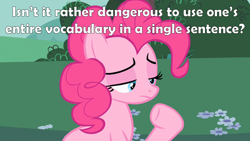 Size: 2000x1125 | Tagged: safe, edit, edited screencap, screencap, character:pinkie pie, episode:baby cakes, g4, my little pony: friendship is magic, bored, burn, caption, disney, female, hooves, image macro, meme, nonchalant, oliver and company, quote, reference, solo, text