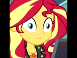 Size: 640x480 | Tagged: safe, edit, edited screencap, screencap, character:sunset shimmer, equestria girls:forgotten friendship, g4, my little pony: equestria girls, my little pony:equestria girls, animated, cropped, female, geode of empathy, jumpscare, magical geodes, solo, sound, thousand yard stare, webm