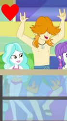Size: 376x678 | Tagged: safe, edit, edited screencap, screencap, character:paisley, character:starlight, episode:i'm on a yacht, g4, my little pony: equestria girls, my little pony:equestria girls, spoiler:eqg series (season 2), background human, clothing, cropped, feet, female, heart, legs, male, offscreen character, sandals, shipping, shipping domino, shorts, smiling, starlight, straight, swimming trunks, swimsuit, valhallen, valrosa