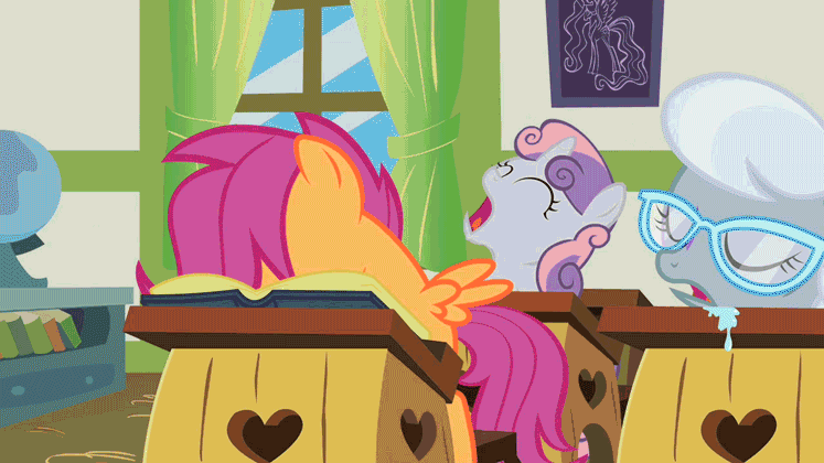 Size: 747x420 | Tagged: safe, edit, edited screencap, screencap, character:apple bloom, character:liza doolots, character:petunia, character:scootaloo, character:silver spoon, character:sweetie belle, character:tootsie flute, character:truffle shuffle, character:twist, species:earth pony, species:pegasus, species:pony, species:unicorn, episode:family appreciation day, g4, my little pony: friendship is magic, 60s spider-man, animated, colt, cutie mark crusaders, female, filly, gif, male, meme, spider-man, spiderman.mp4, vulgar