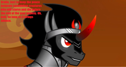 Size: 1328x704 | Tagged: safe, edit, edited screencap, screencap, character:king sombra, species:pony, episode:the crystal empire, g4, my little pony: friendship is magic, castlevania, castlevania (netflix), comic, dracula, impact font, reference, screencap comic, tl;dr