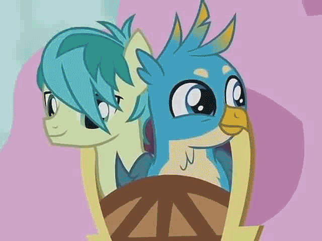 Size: 640x480 | Tagged: safe, edit, edited screencap, official, screencap, character:gallus, character:sandbar, species:earth pony, species:griffon, species:pony, animated, blinking, cropped, cute, foal house, gallabetes, gif, male, sandabetes, smiling, youtube link
