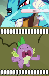 Size: 458x712 | Tagged: safe, edit, edited screencap, screencap, character:princess ember, character:spike, ship:emberspike, episode:a dog and pony show, episode:gauntlet of fire, g4, my little pony: friendship is magic, big no, female, fingers, hand, male, meme, pregnancy test, pregnancy test meme, screaming, shipping, spike's no, straight