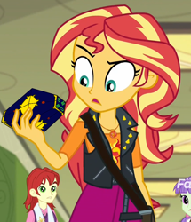 Size: 860x1000 | Tagged: safe, edit, edited screencap, screencap, character:nolan north, character:starlight, character:sunset shimmer, equestria girls:forgotten friendship, g4, my little pony: equestria girls, my little pony:equestria girls, background human, cropped, discovery family logo, jackie chan adventures, meme, nolan north, pan'ku box, starlight, sunset holding things
