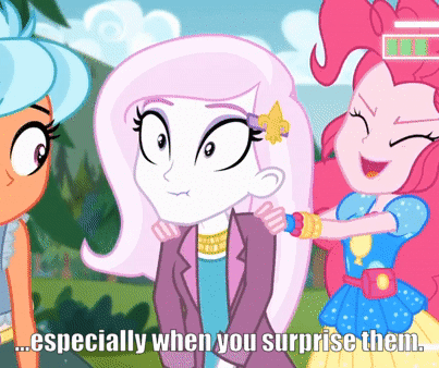 Size: 403x338 | Tagged: safe, edit, edited screencap, screencap, character:fleur-de-lis, character:frosty orange, character:pinkie pie, species:pony, episode:five lines you need to stand in, g4, my little pony: equestria girls, my little pony:equestria girls, spoiler:eqg series (season 2), animated, background human, bathroom line, caption, cloud, covering crotch, cropped, desperation, image macro, need to pee, omorashi, outdoors, pinkie being pinkie, potty emergency, potty time, shake, text