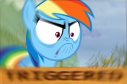 Size: 1280x854 | Tagged: safe, edit, edited screencap, screencap, character:rainbow dash, species:pegasus, species:pony, episode:tanks for the memories, g4, my little pony: friendship is magic, angry, do i look angry, edited edit, female, meme, motion blur, motion blur meme, solo, triggered