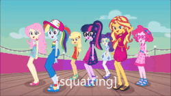 Size: 854x480 | Tagged: safe, edit, edited screencap, screencap, character:applejack, character:fluttershy, character:pinkie pie, character:rainbow dash, character:rarity, character:sunset shimmer, character:twilight sparkle, character:twilight sparkle (scitwi), species:eqg human, species:human, episode:i'm on a yacht, g4, my little pony: equestria girls, my little pony:equestria girls, spoiler:eqg series (season 2), adidas, animated, boat, clothing, cupcake, cyrillic, dancing, dubbing, female, food, geode of empathy, geode of fauna, geode of shielding, geode of sugar bombs, geode of super speed, geode of telekinesis, glasses, gopnik, guy grove, hardbass, heart glasses, irl, irl human, lidded eyes, looking at you, magical geodes, meme, mile hill, music, photo, rapper pie, russia, russian, sound, speed up, squatting, swimsuit, tracksuit, webm, yacht