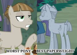 Size: 792x567 | Tagged: safe, edit, edited screencap, screencap, character:maud pie, character:mudbriar, episode:student counsel, op is a duck, op is right, petrification, rockbriar, text, worst pony