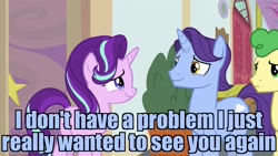 Size: 1920x1080 | Tagged: safe, edit, edited screencap, screencap, character:huckleberry, character:november rain, character:starlight glimmer, species:pony, species:unicorn, episode:student counsel, caption, crack shipping, crush, female, friendship student, image macro, male, novemberglimmer, shipping, text