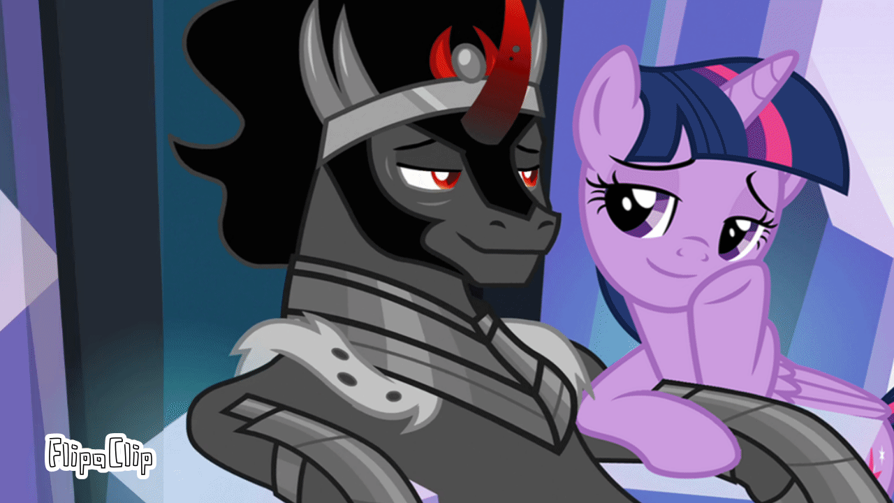 Size: 1280x720 | Tagged: safe, edit, edited screencap, screencap, character:king sombra, character:twilight sparkle, character:twilight sparkle (alicorn), species:alicorn, species:pony, episode:the beginning of the end, g4, my little pony: friendship is magic, animated, derp, frying pan, lidded eyes, shipping denied, stupid sexy sombra
