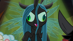 Size: 1400x800 | Tagged: safe, edit, edited screencap, screencap, character:cozy glow, character:lord tirek, character:queen chrysalis, species:changeling, species:pegasus, species:pony, episode:frenemies, g4, my little pony: friendship is magic, changeling queen, crazylis, derp, female, filly, former queen chrysalis, male