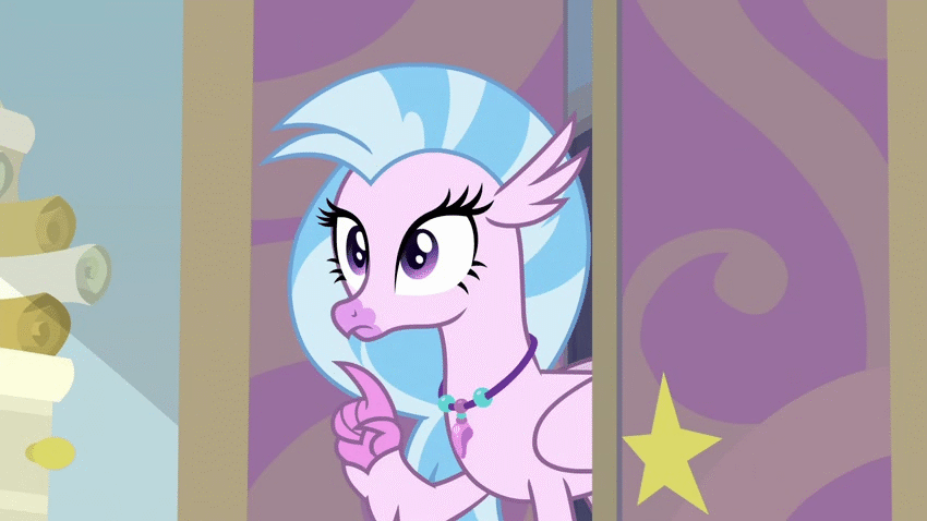 Size: 850x478 | Tagged: safe, edit, edited screencap, screencap, character:silverstream, episode:student counsel, animated, door, female, sad, scroll, solo, starlight's office