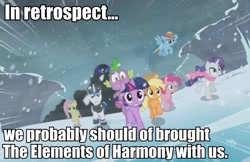 Size: 665x431 | Tagged: safe, edit, edited screencap, screencap, character:applejack, character:fluttershy, character:king sombra, character:pinkie pie, character:rainbow dash, character:rarity, character:shining armor, character:spike, character:twilight sparkle, species:dragon, species:pony, species:umbrum, episode:the crystal empire, g4, my little pony: friendship is magic, caption, dragons riding ponies, elements of harmony, image macro, mane seven, mane six, riding