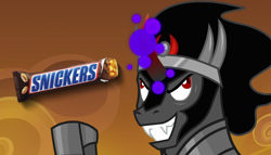 Size: 1400x800 | Tagged: safe, edit, edited screencap, screencap, character:king sombra, species:pony, species:umbrum, episode:the beginning of the end, g4, my little pony: friendship is magic, derp, snickers