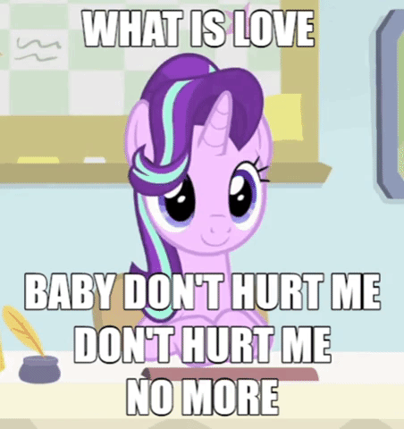 Size: 452x480 | Tagged: safe, edit, edited screencap, screencap, character:starlight glimmer, species:pony, species:unicorn, episode:starlight the hypnotist, spoiler:interseason shorts, animated, caption, cropped, cute, female, gif, glimmerbetes, haddaway, hair flip, hair over one eye, headbob, image macro, loop, mare, meme, nodding, saturday night live, solo, song reference, text, what is love