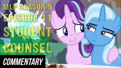 Size: 1280x720 | Tagged: safe, edit, edited screencap, screencap, character:starlight glimmer, character:trixie, episode:student counsel, cake, duo, food, hoof around neck