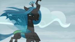 Size: 960x540 | Tagged: safe, edit, edited screencap, screencap, character:queen chrysalis, species:bird, species:changeling, species:goat, species:roc, episode:frenemies, g4, my little pony: friendship is magic, animated, bird of prey, changeling queen, cragadile, crocodile, female, flying, forest, glowing eyes, ice, journey, jumping, magic, montage, mount everhoof, mountain, music, shadow, shapeshifting, snow, solo, sound, swimming, transformation, webm, wind, windswept mane