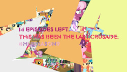 Size: 1152x648 | Tagged: safe, edit, screencap, character:apple bloom, character:applejack, character:aunt holiday, character:auntie lofty, character:babs seed, character:cheerilee, character:diamond tiara, character:gabby, character:mane allgood, character:pinkie pie, character:rainbow dash, character:scootaloo, character:shady daze, character:silver spoon, character:snails, character:snap shutter, character:snips, character:starlight glimmer, character:sweetie belle, character:terramar, character:twilight sparkle, character:twilight sparkle (alicorn), character:twist, species:alicorn, species:classical hippogriff, species:earth pony, species:griffon, species:hippogriff, species:pegasus, species:pony, species:unicorn, episode:the last crusade, g4, my little pony: friendship is magic, break, cartoonito logo, colors, crack, cracked, cutie mark crusaders, female, filly, foal, fracture, fractured, illustrator, mlp s9 countdown, photoshop
