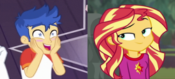 Size: 1080x488 | Tagged: safe, edit, screencap, character:flash sentry, character:sunset shimmer, ship:flashimmer, episode:wake up!, equestria girls:spring breakdown, g4, my little pony: equestria girls, my little pony:equestria girls, spoiler:choose your own ending (season 2), spoiler:eqg series (season 2), cropped, female, male, shipping, straight, wake up!: rainbow dash