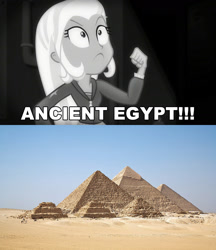Size: 1617x1872 | Tagged: safe, edit, edited screencap, screencap, character:trixie, episode:rarity investigates: the case of the bedazzled boot, g4, my little pony: equestria girls, my little pony:equestria girls, ancient egypt, atop the fourth wall, choose your own ending (season 1), fist shaking, fist up, linkara, pyramid, rarity investigates (eqg): trixie