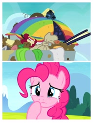 Size: 3106x4096 | Tagged: safe, edit, edited screencap, screencap, character:pinkie pie, episode:secrets and pies, episode:the maud couple, g4, my little pony: friendship is magic, crying, food, pie, that pony sure does love pies, trash, trash can