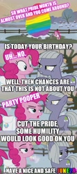 Size: 500x1125 | Tagged: safe, edit, edited screencap, screencap, character:limestone pie, character:pinkie pie, species:earth pony, species:pony, episode:hearthbreakers, g4, my little pony: friendship is magic, caption, comic, duo, holder's boulder, image macro, pride, pride month, screencap comic, text