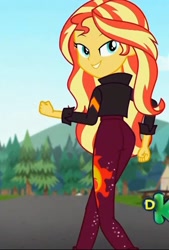 Size: 731x1080 | Tagged: safe, edit, edited screencap, screencap, character:sunset shimmer, equestria girls:sunset's backstage pass, g4, my little pony: equestria girls, my little pony:equestria girls, spoiler:eqg series (season 2), ass, bunset shimmer, butt, clothing, cropped, female, like what you see?, looking at you, looking back, looking back at you, music festival outfit, smiling, solo